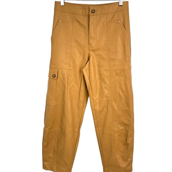 by Anthropologie Faux Leather Cargo Utility Pants Brown US Size 4 High Rise - Picture 4 of 11